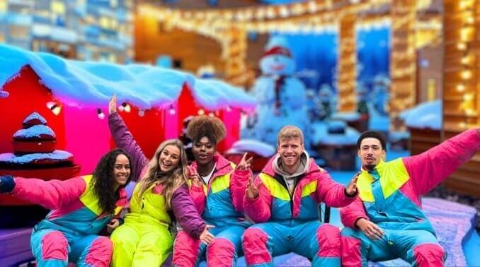 enthousiaste instructeurs van flitz events in skipakken